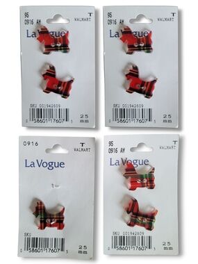 Vintage Scottie Dog Plaid Buttons Lot of 7 Red Black 25mm Sewing Craft